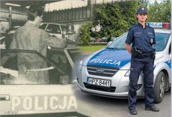 stary i nowy radiowóz oraz policjantaka